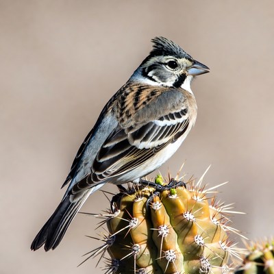 Lark Sparrow on cactus