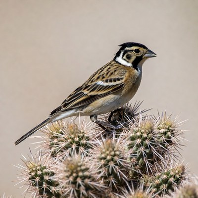Lark Sparrow on cactus