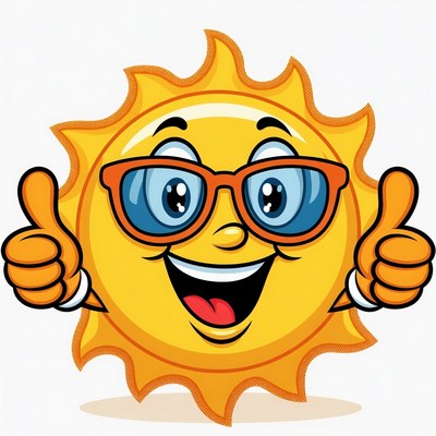 Cartoon sun with sunglasses thumbs up