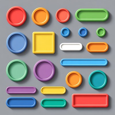 Colorful 3D Geometric Shapes Buttons