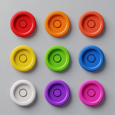 Nine Colorful Buttons on Gray Background