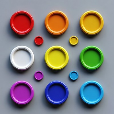 Colorful 3D Plastic Discs on Gray Background