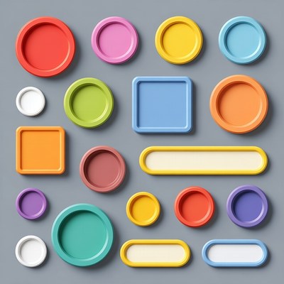 Colorful Circles and Shapes on Gray Background