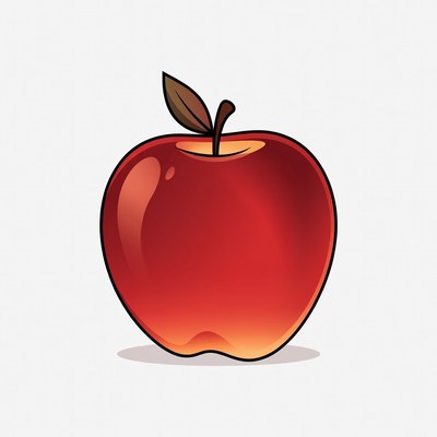 Red Apple with Leaf