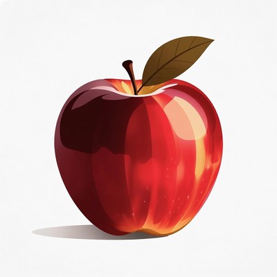 Red Apple with Leaf