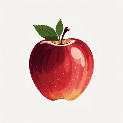 Red apple with green leaf