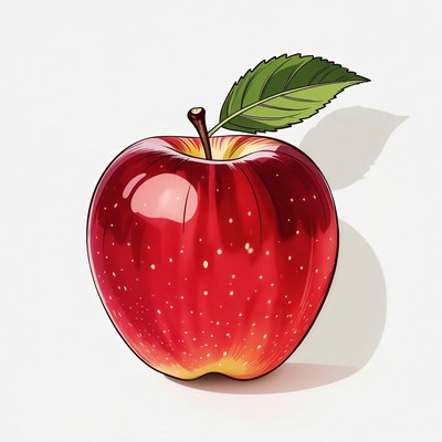 Red apple with green leaf
