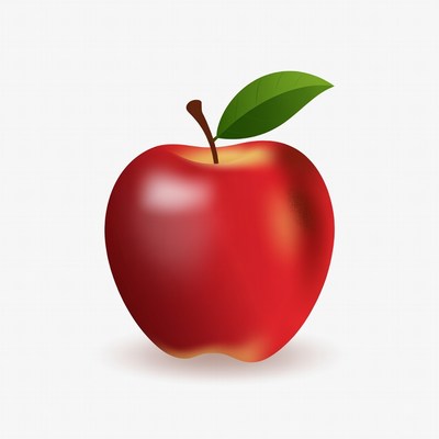 Red Apple with Green Leaf