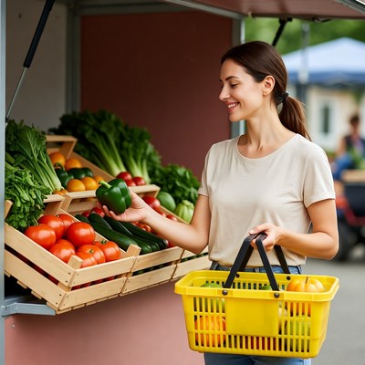 Woman selecting peppers at market