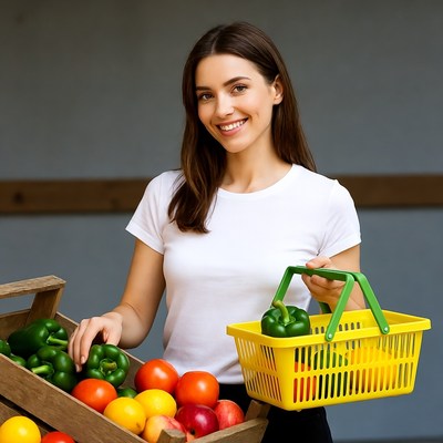 Woman holding basket of peppers