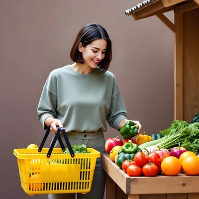 Woman shopping vegetables at market stall