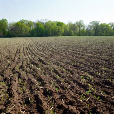 Freshly Planted Field with Green Trees