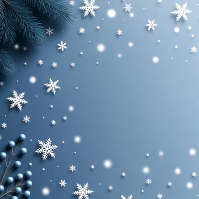Christmas Fir Branches Snowflakes Blue Background