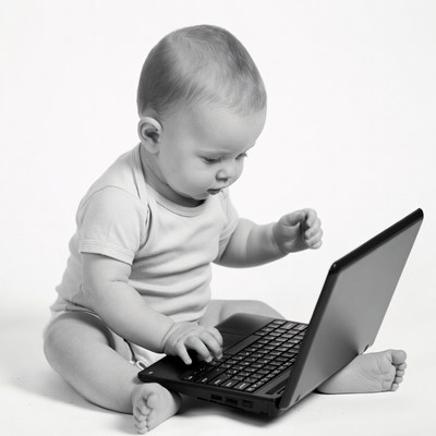 Baby using laptop computer