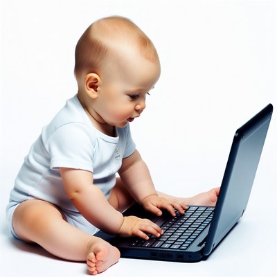 Baby using laptop computer