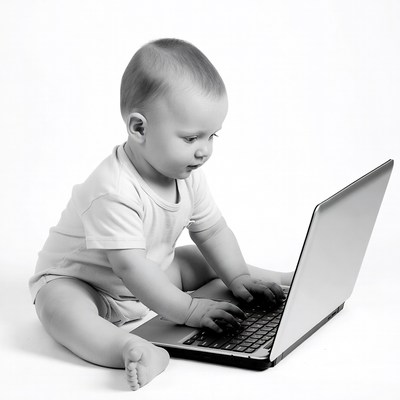 Baby typing on laptop