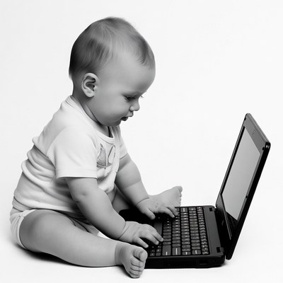 Baby using laptop computer