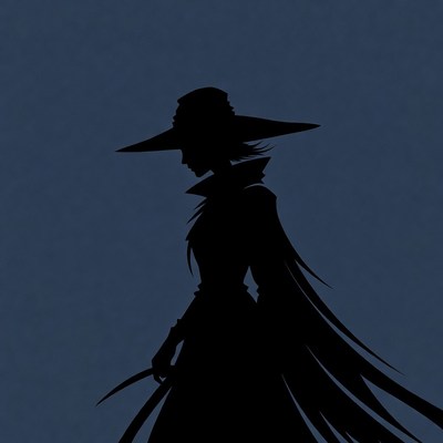 Silhouette of Witch with Hat and Claws