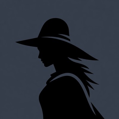 Woman silhouette wearing wide-brim hat