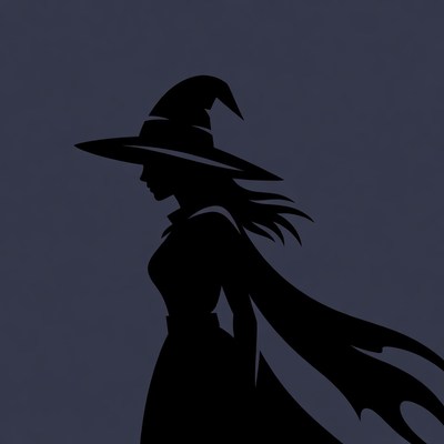 Silhouette of Witch in Profile