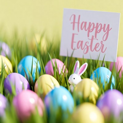 Easter Bunny with Happy Easter Sign