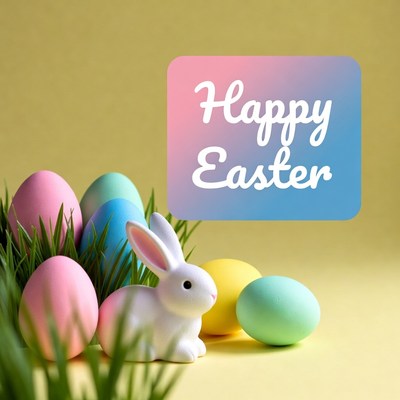 Happy Easter Bunny with Colored Eggs