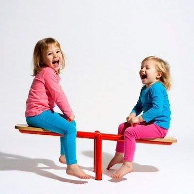Two girls laughing on seesaw