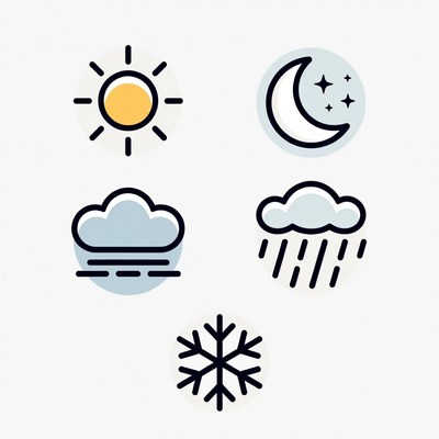 Weather Icons Set: Sun, Moon, Cloud, Rain, Snow