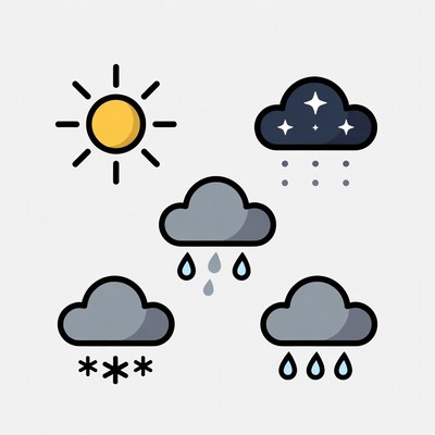 Weather Icons: Sun, Clouds, Rain, Stars