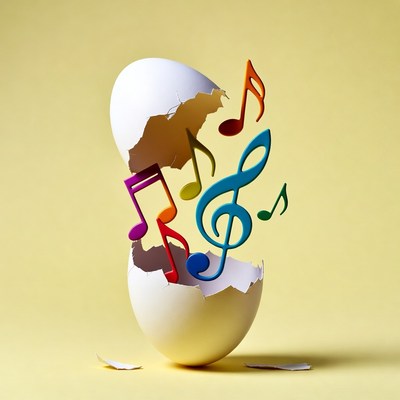 Egg hatching colorful music notes