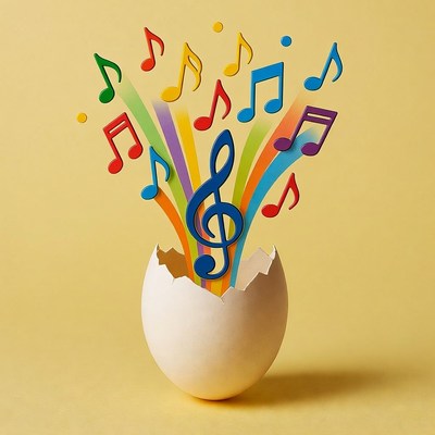 Colorful Music Notes Bursting from Egg