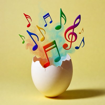 Music notes hatching from egg