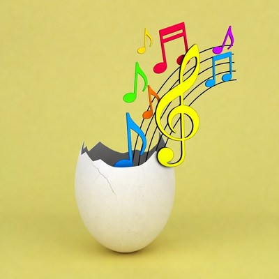 Colorful Music Notes Bursting from Egg