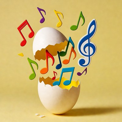 Egg Hatching Colorful Music Notes