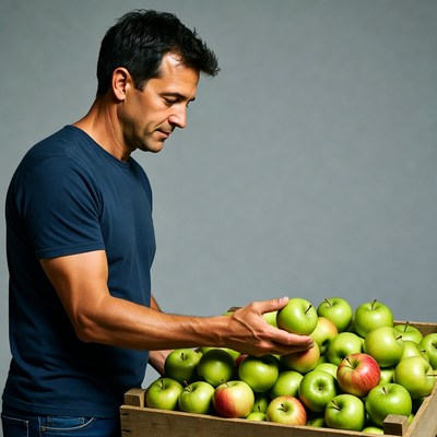 Man examining green apples