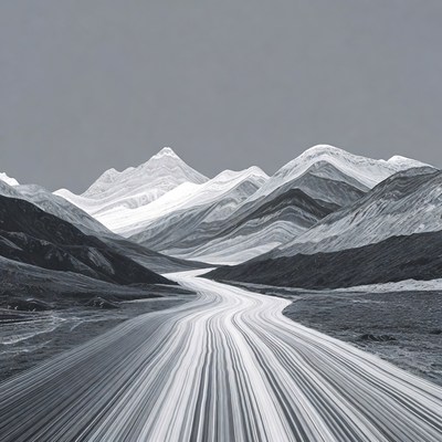 Winding Road Through Snowy Mountains