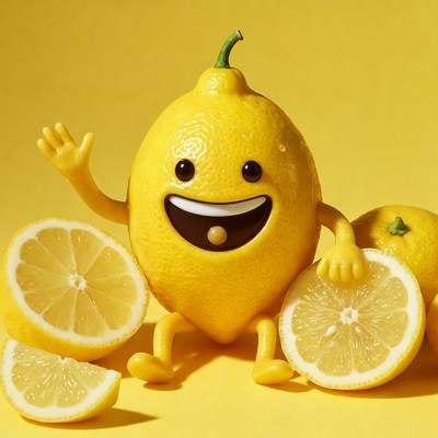Smiling cartoon lemon waving