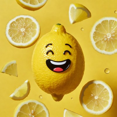 Smiling Cartoon Lemon with Slices