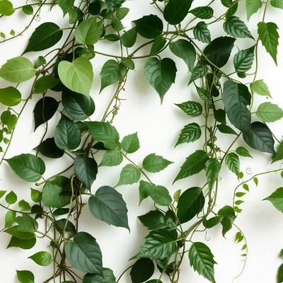 Green Ivy Vines on White Background