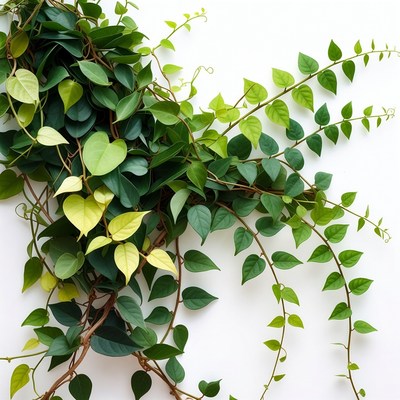 Lush green vines on white background