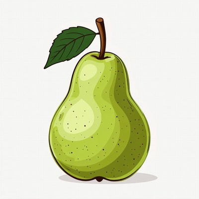 Green Pear with Leaf