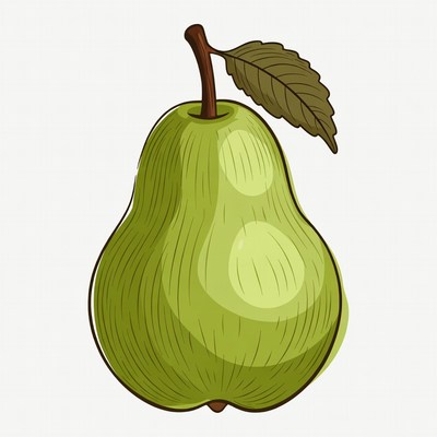 Green pear with leaf