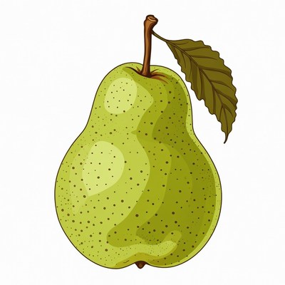 Green Pear with Leaf
