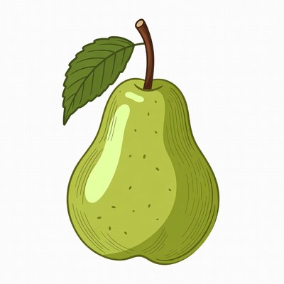 Green pear with leaf