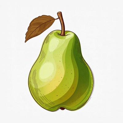 Green pear illustration with leaf