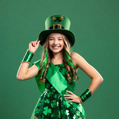 Girl in green leprechaun hat