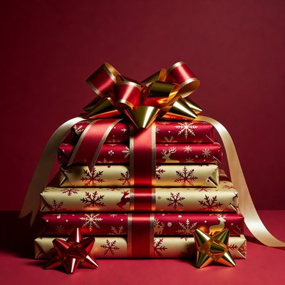 Stack of Christmas Presents with Bows
