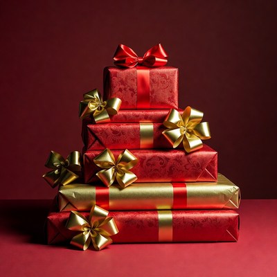 Red Gift Boxes with Gold Bows