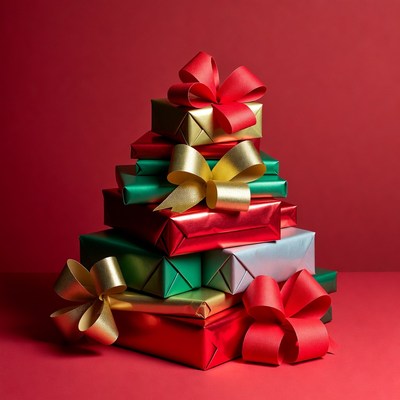 Stack of Colorful Wrapped Gift Boxes