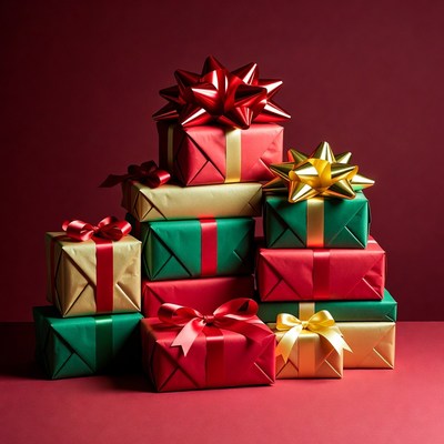 Stack of Colorful Christmas Presents